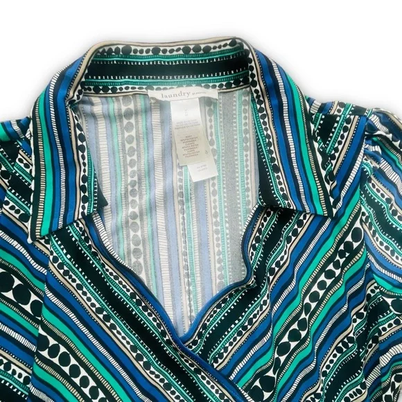 Laundry by Design Green/Black/Blue Geometric Print Wrap Dress Sz M Casual Sleek - Picture 4 of 9